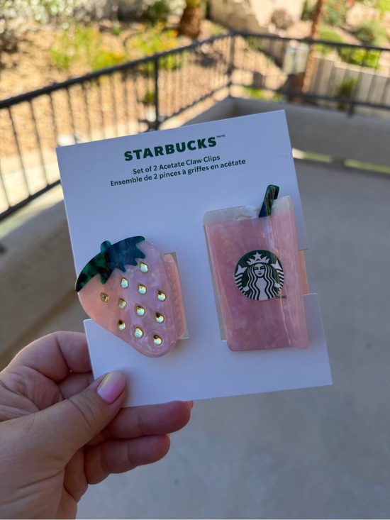 Starbucks Accessories - Starbucks Pink Strawberry & Drink Hair Claw Clip Duo